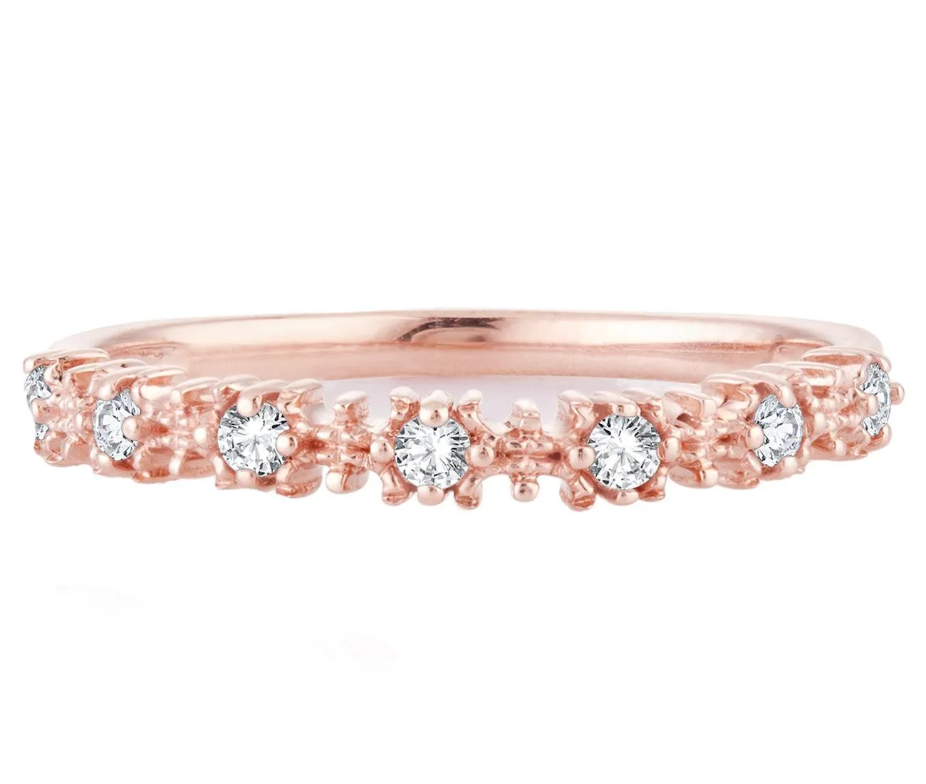 EternalDia 0.15 Cttw White Natural Diamond Wedding Stackable Vintage Style Band in 10k Rose Gold