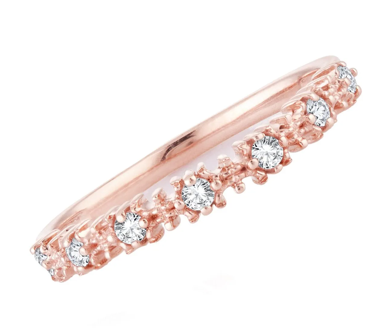 EternalDia 0.15 Cttw White Natural Diamond Wedding Stackable Vintage Style Band in 10k Rose Gold
