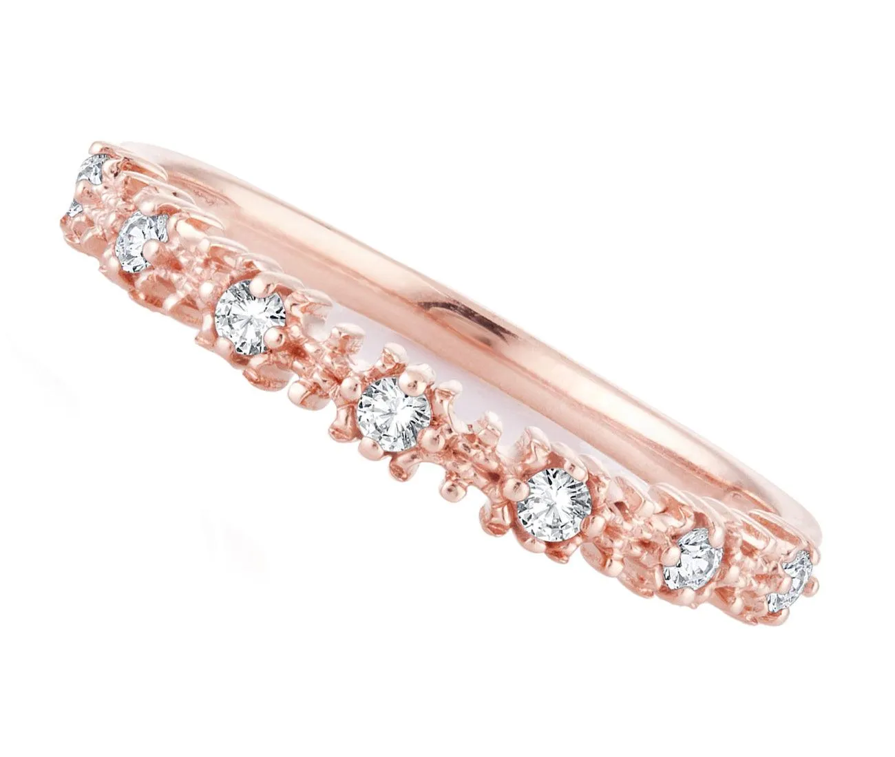 EternalDia 0.15 Cttw White Natural Diamond Wedding Stackable Vintage Style Band in 10k Rose Gold