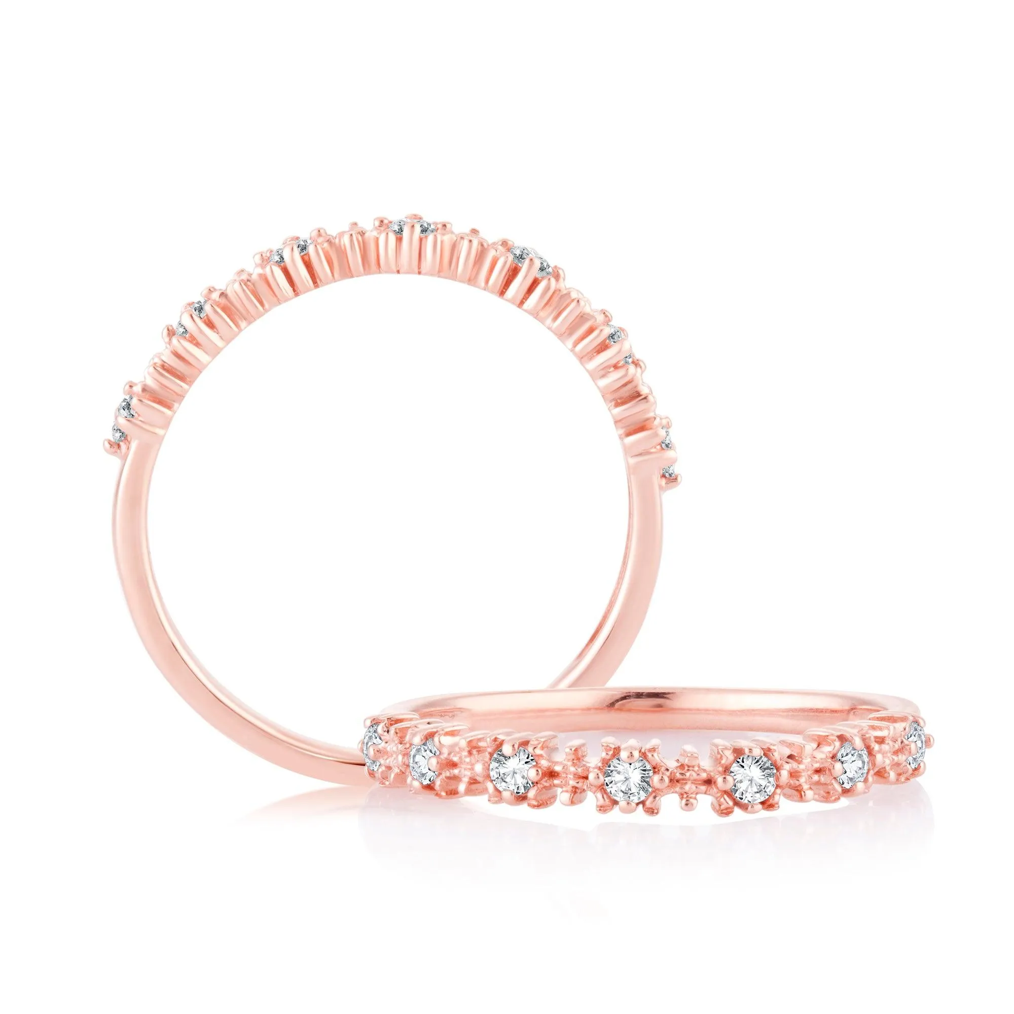 EternalDia 0.15 Cttw White Natural Diamond Wedding Stackable Vintage Style Band in 10k Rose Gold