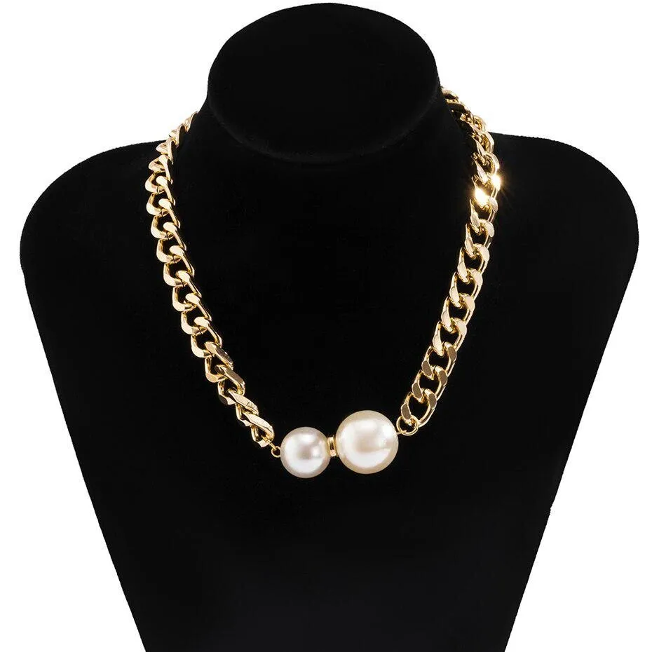 European and American Fashion Smooth Cuban Chains Necklaces Women Gothic Round Pearl Pendant Necklace Girl Choker Jewellery Gift
