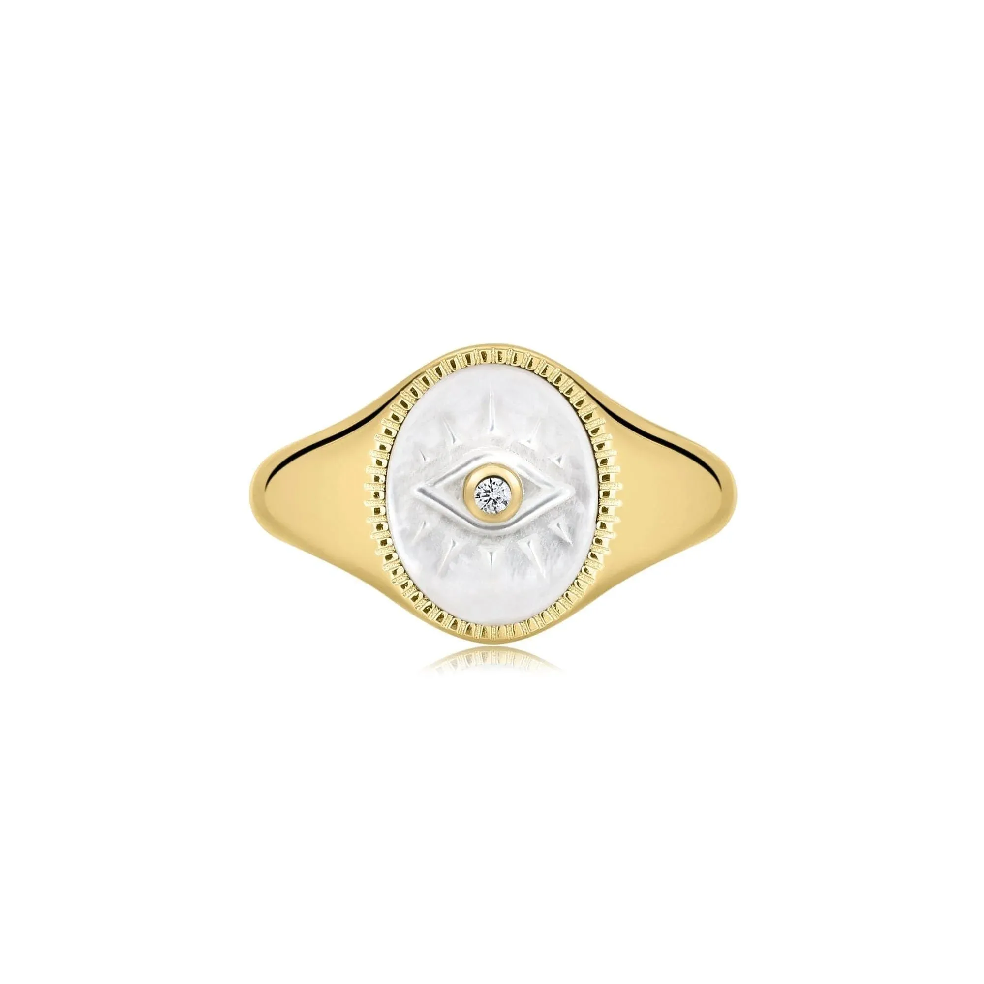Evil Eye Signet Ring With Mop & CZ Center Stone