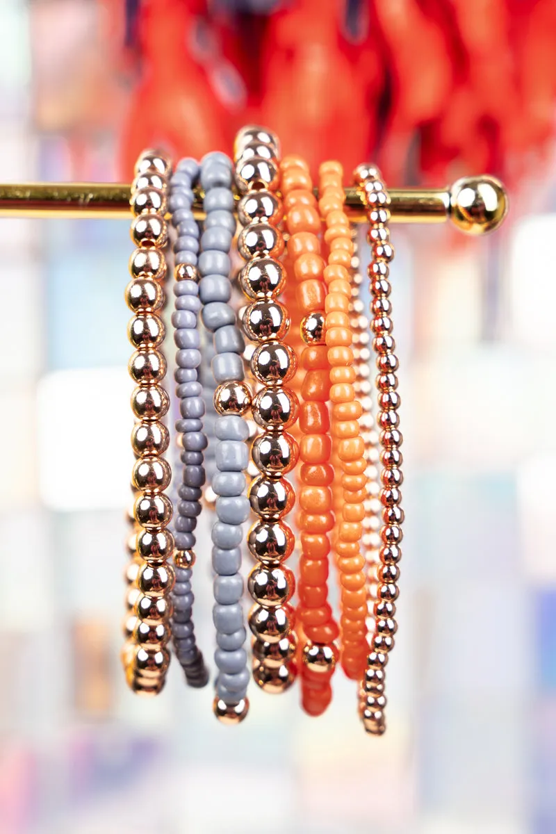 Expect Victory Orange and Gray Beaded Bracelet Set