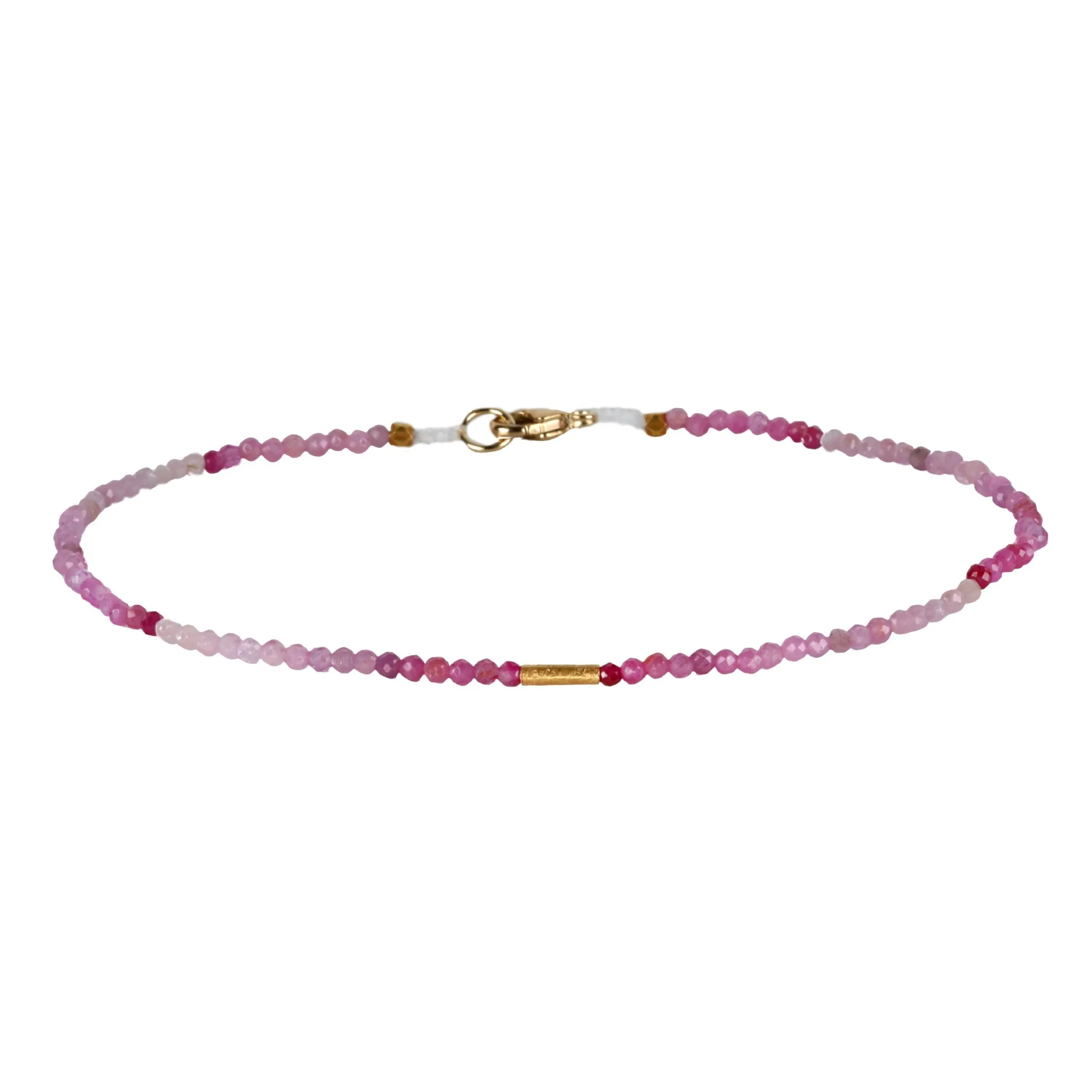 Faceted Mixed Ruby Beaded Bracelet with 18K Elongated Tube Bead