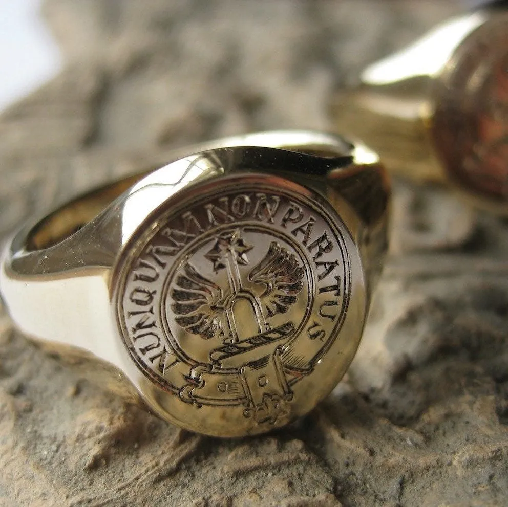 Family Clan Badge Engraved 13mm x 11mm  -  9 Carat Yellow Gold Signet Ring