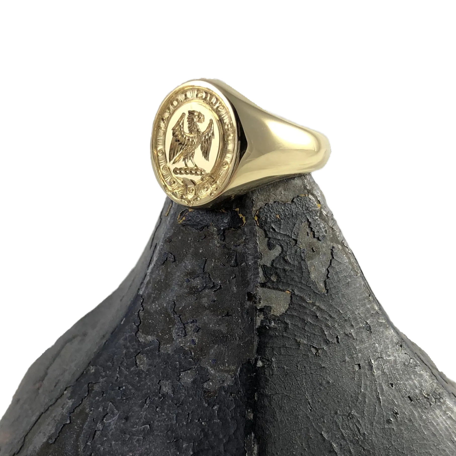 Family Crest Seal Engraved 16mm x 13mm  -  18 Carat Yellow Gold Signet Ring