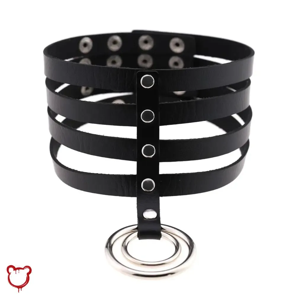 Faux Leather Ring Choker - Multi Layer