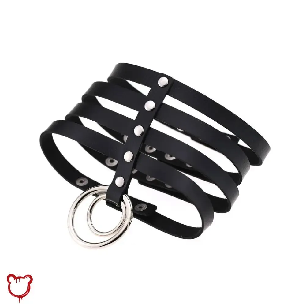 Faux Leather Ring Choker - Multi Layer