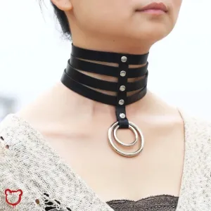 Faux Leather Ring Choker - Multi Layer