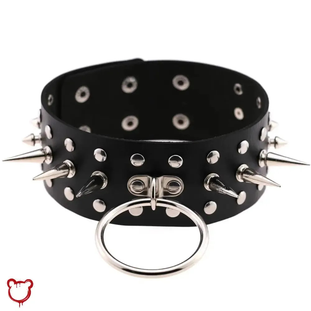 Faux Leather Spike Choker - Black