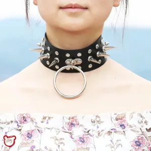 Faux Leather Spike Choker - Black
