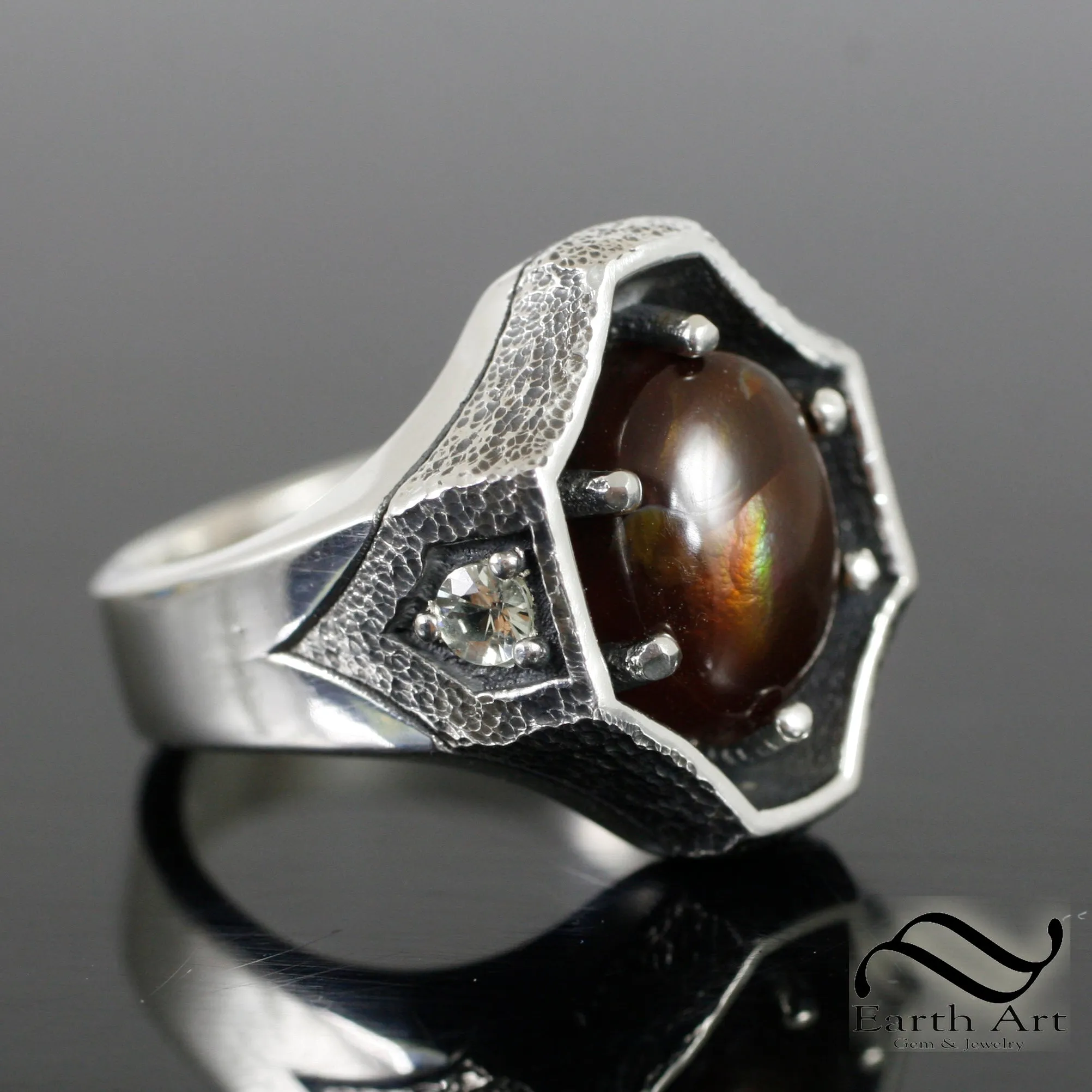 Fire agate Signet with Montana Sapphire