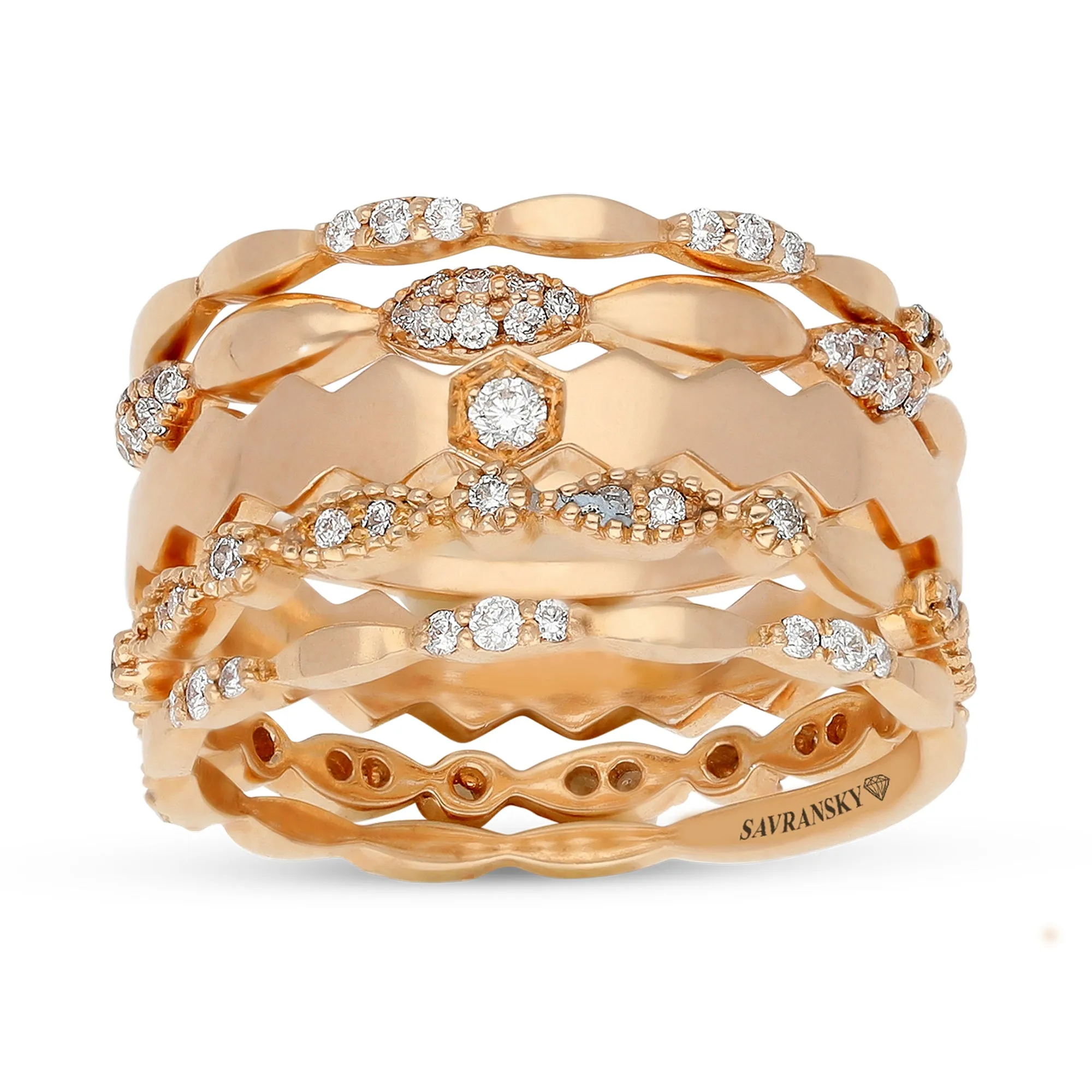 Five Stackable Rings in Rose Gold