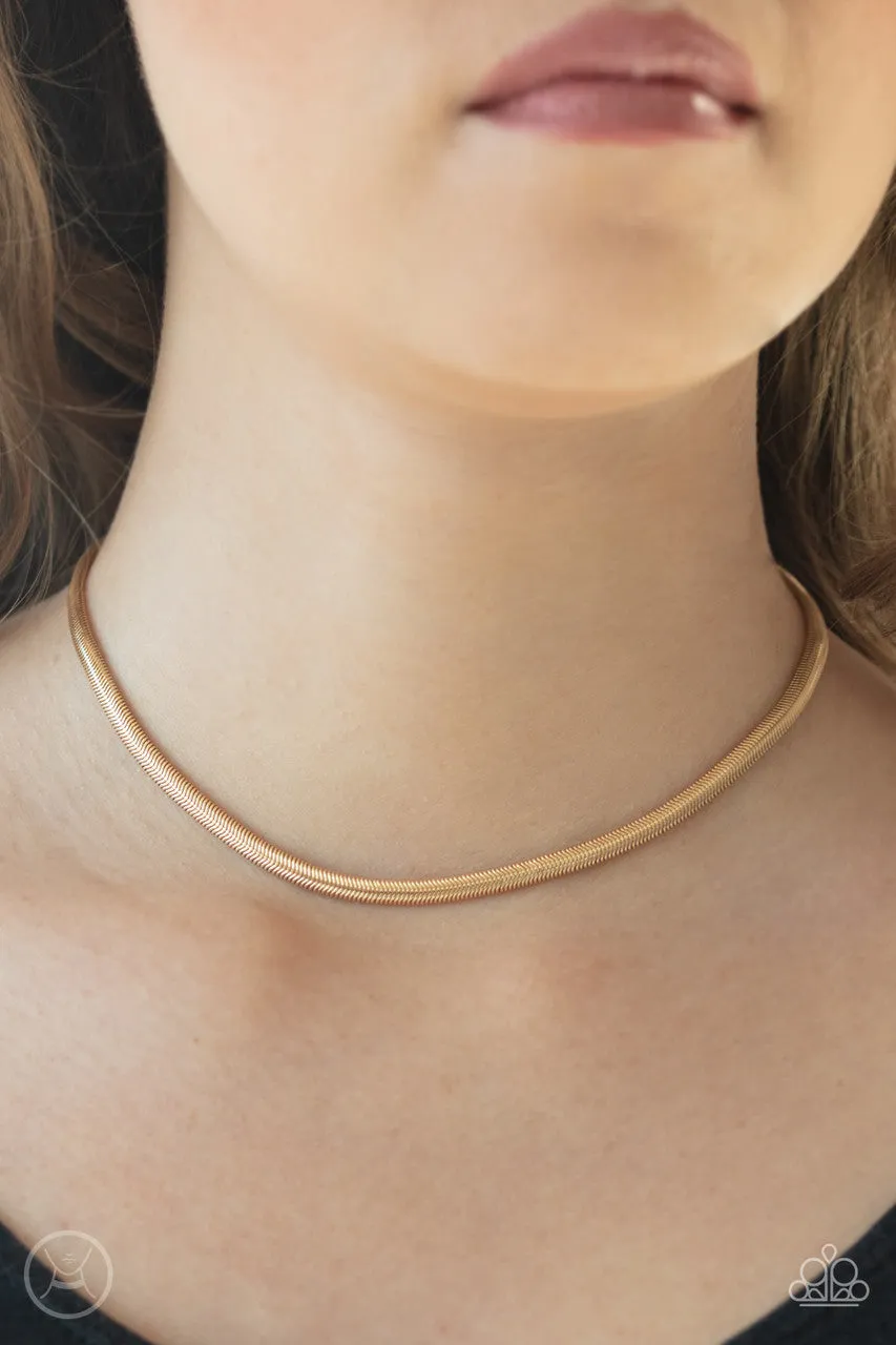 Flat Out Fierce Gold Paparazzi Choker Necklace