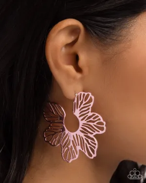 Floral Fame - Pink - Metallic Flower Paparazzi Hoop Earrings