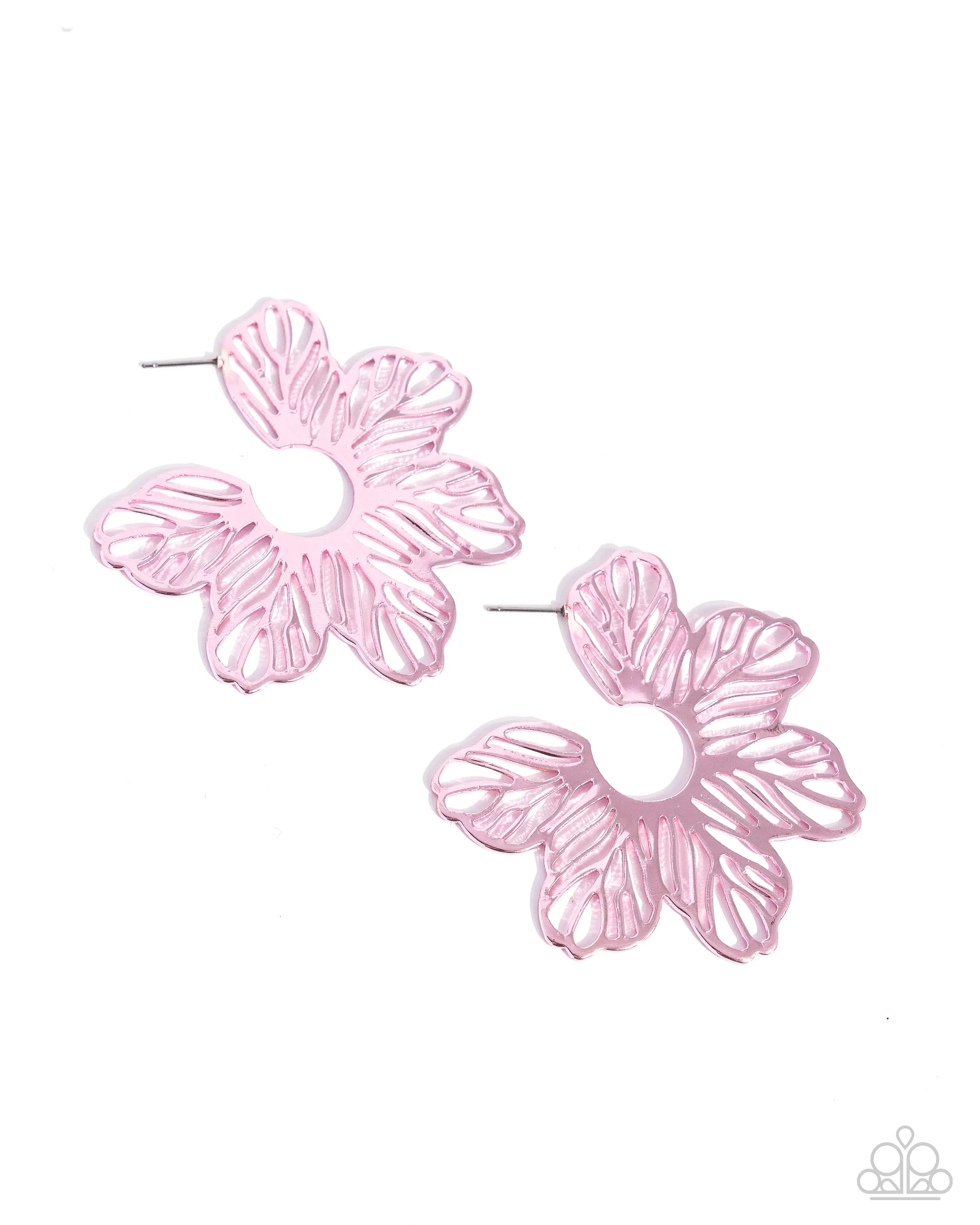 Floral Fame - Pink - Metallic Flower Paparazzi Hoop Earrings