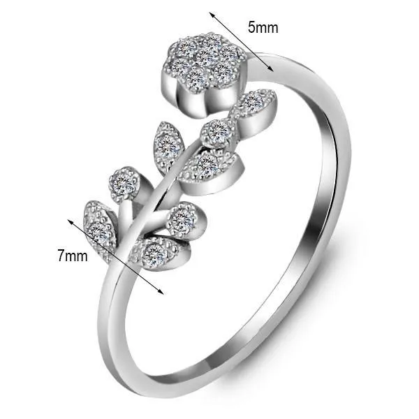Flower & Leaves - Silver Ring (Adjustable)