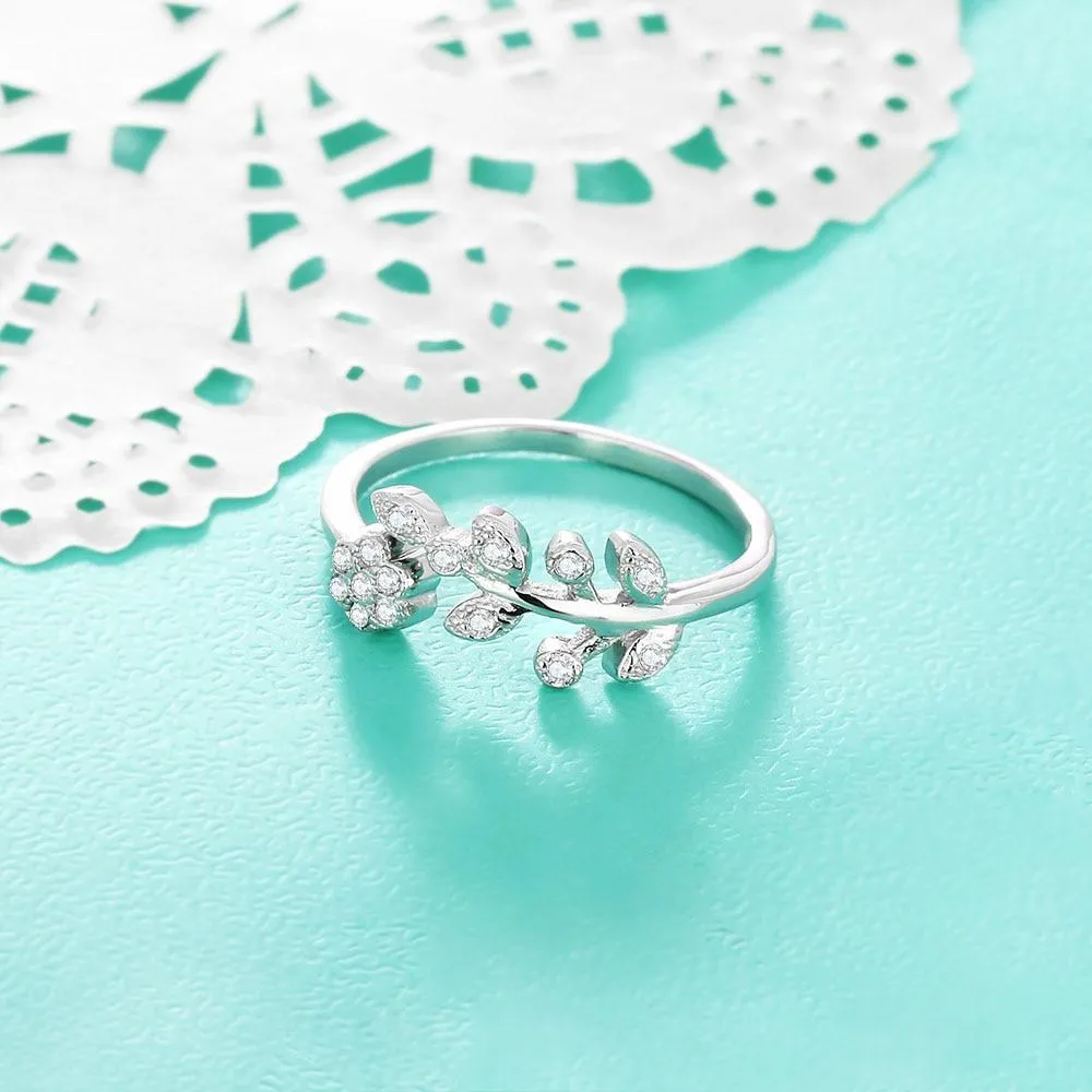 Flower & Leaves - Silver Ring (Adjustable)