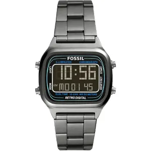 Fossil Retro Digital Grey Stainless Steel Positive Display Dial Digital Watch for Gents - FS5846