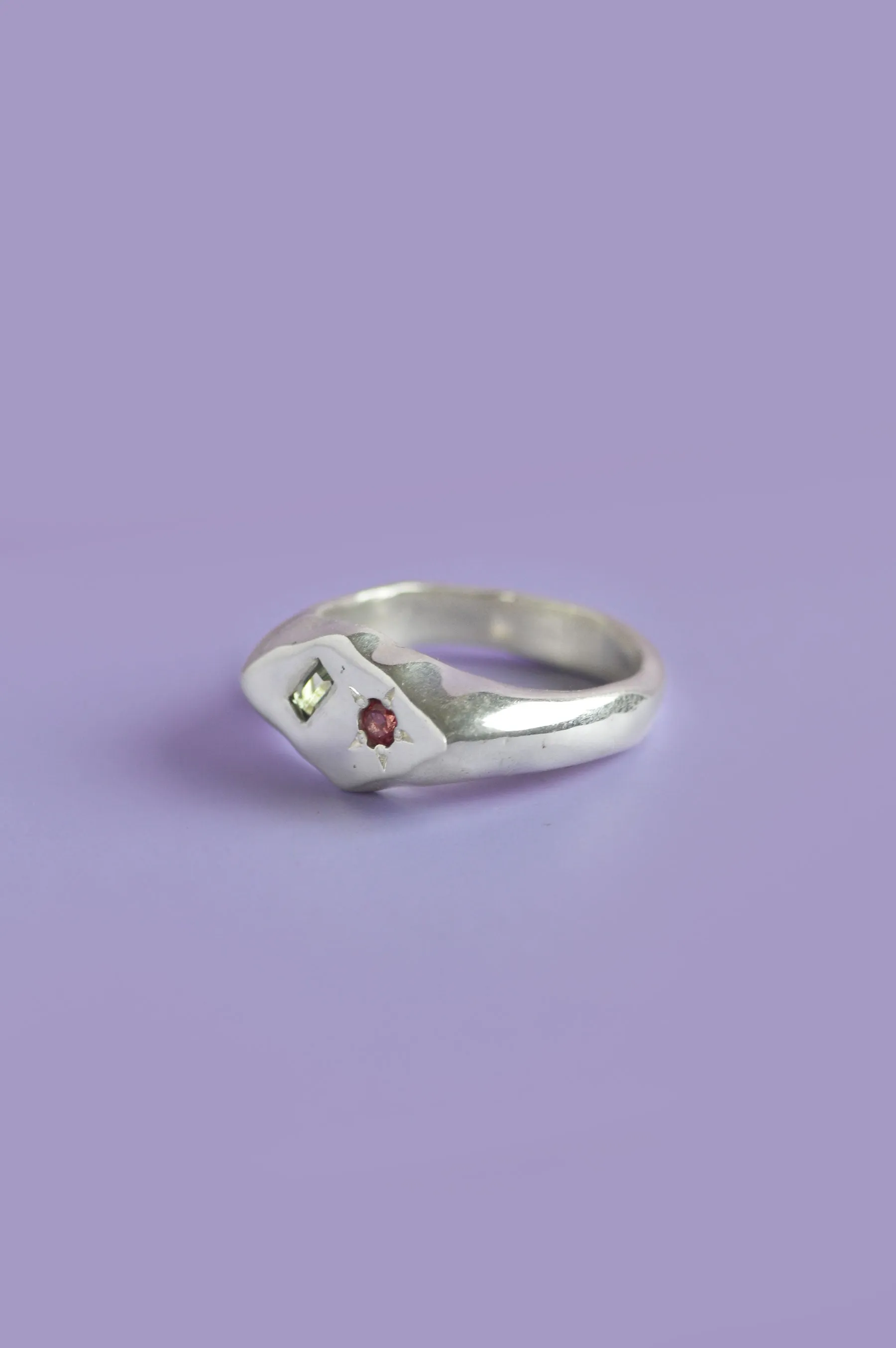 Frankie Green & Pink Sapphire Silver Signet 906-3