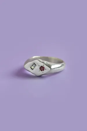 Frankie Green & Pink Sapphire Silver Signet 906-3