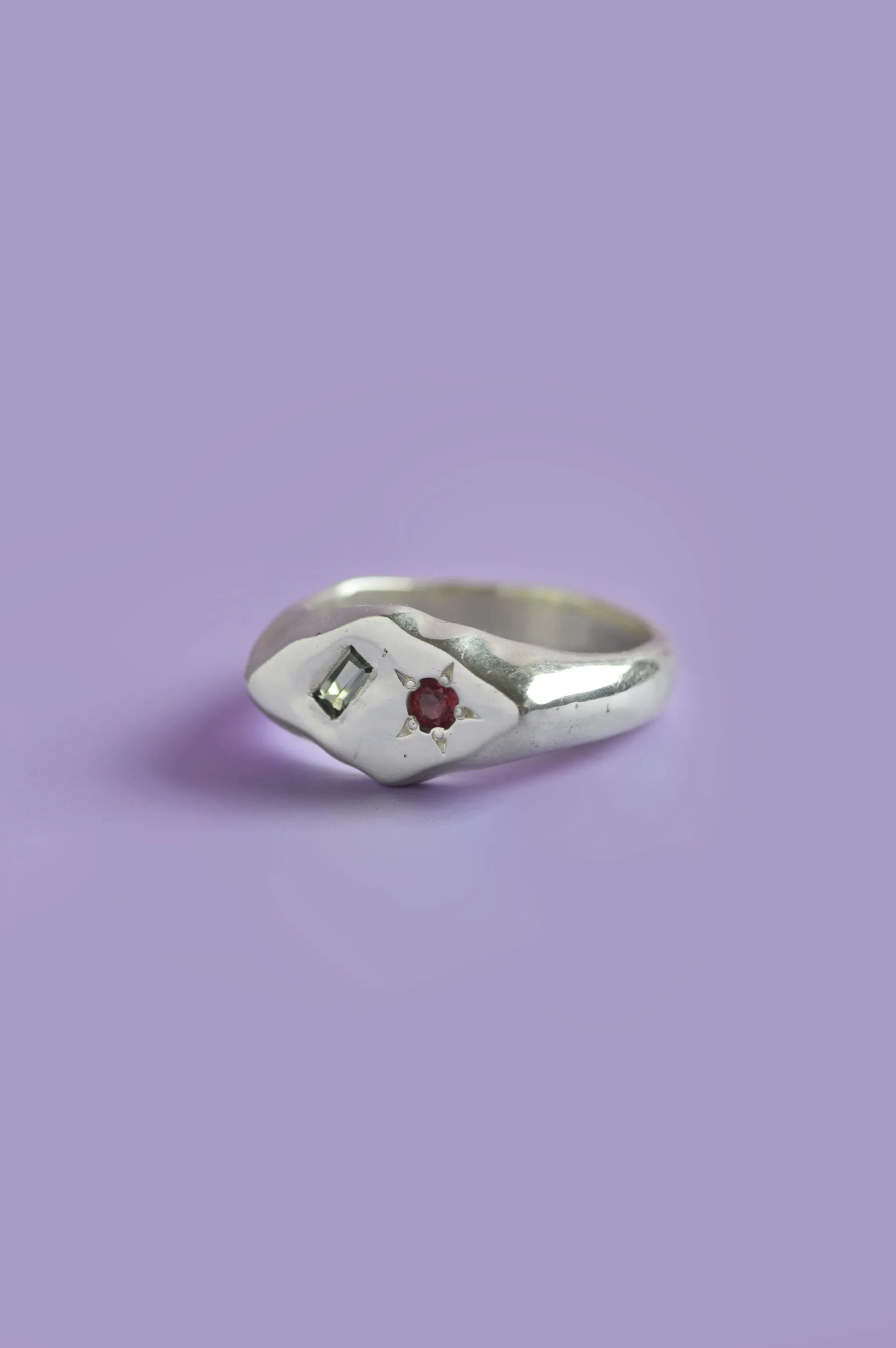 Frankie Green & Pink Sapphire Silver Signet 906-3