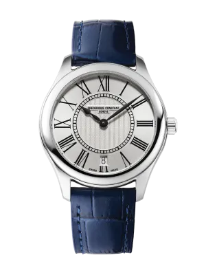 FREDERIQUE CONSTANT CLASSICS LADIES QUARTZ SILVER DIAL BLUE LEATHER