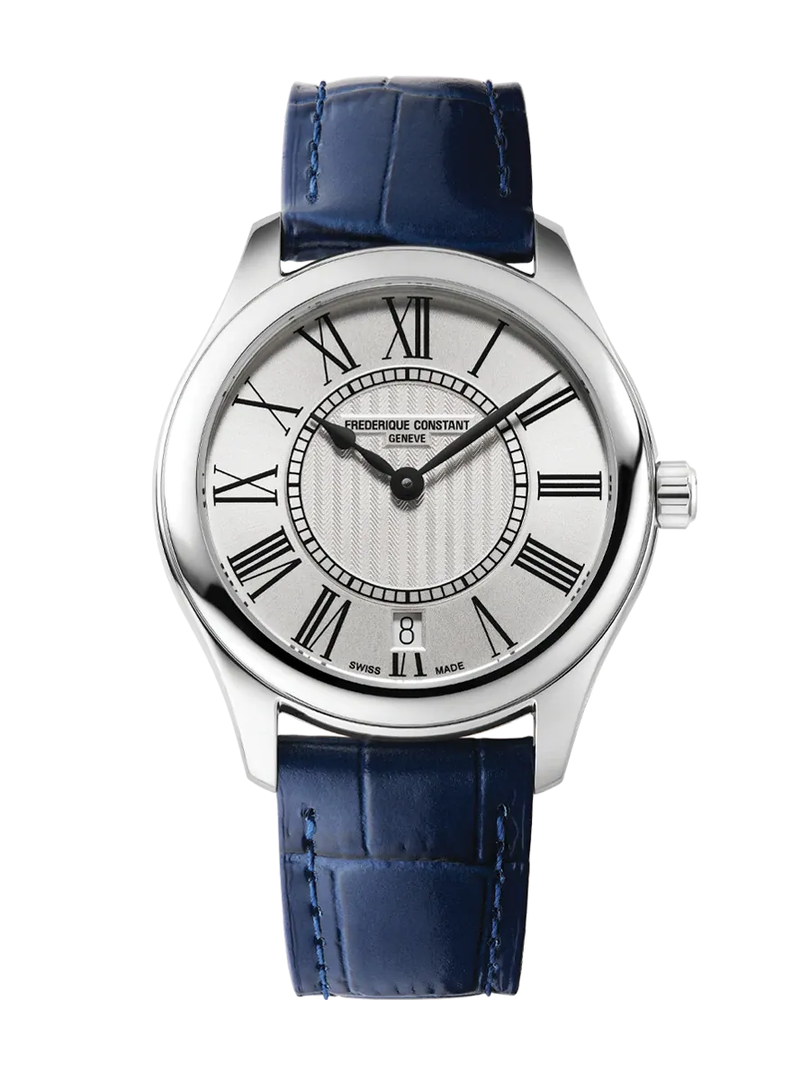 FREDERIQUE CONSTANT CLASSICS LADIES QUARTZ SILVER DIAL BLUE LEATHER