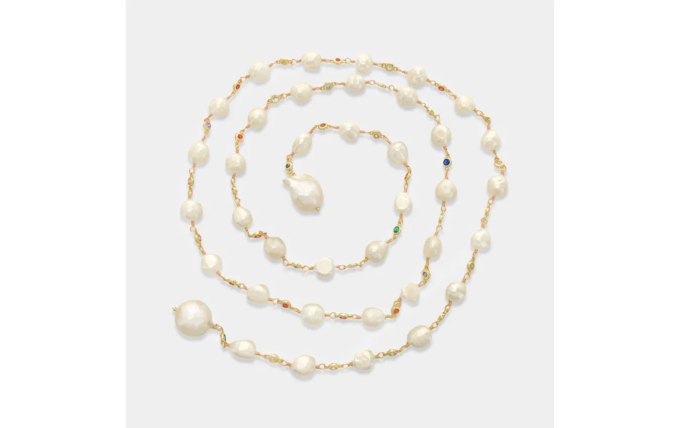 Fresh Water Pearl Lariat with colorful czs
