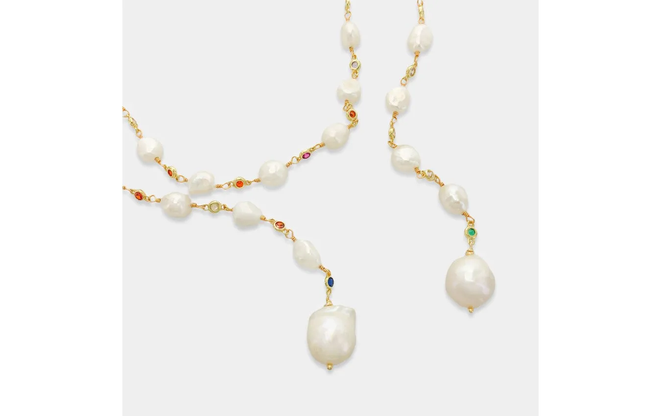 Fresh Water Pearl Lariat with colorful czs
