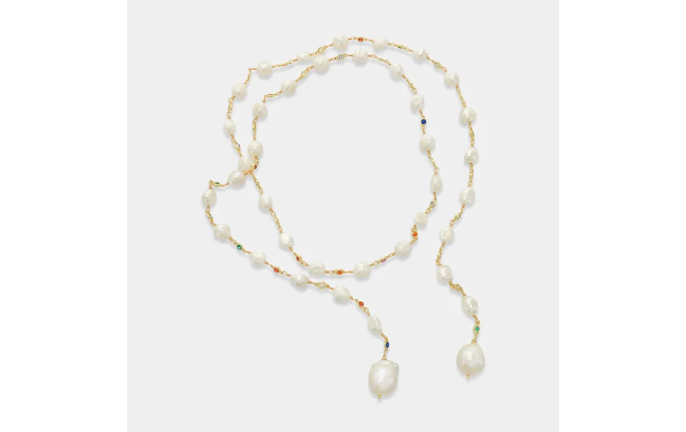 Fresh Water Pearl Lariat with colorful czs