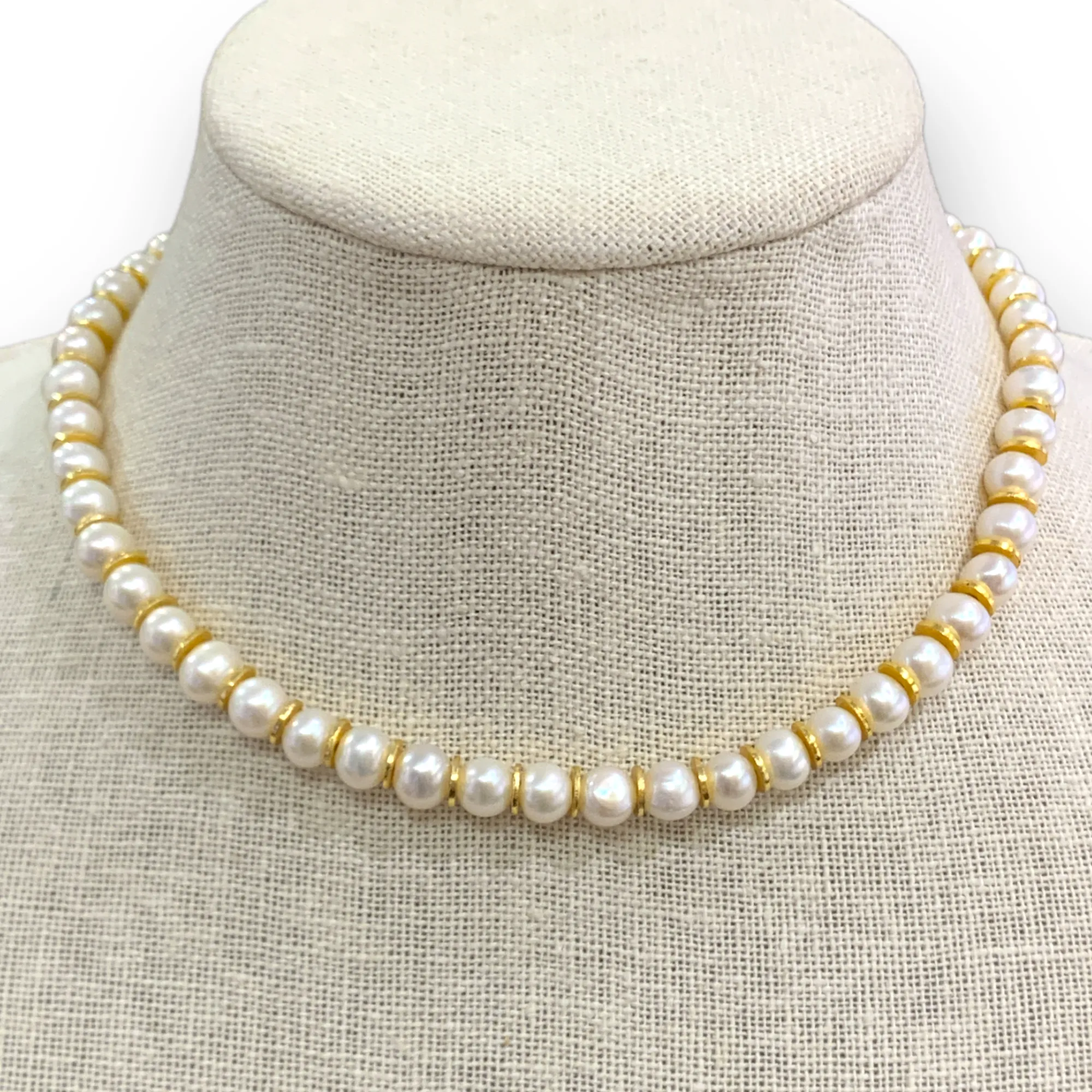 Freshwater Pearls w/ Flat Rondelles on Leather Choker