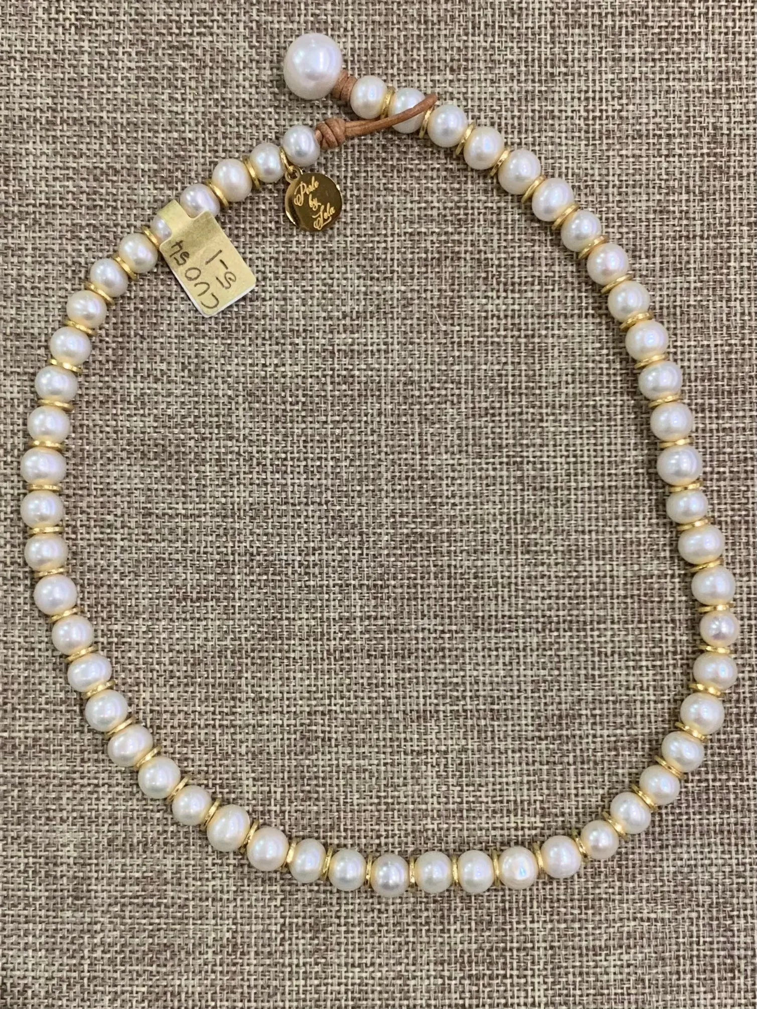 Freshwater Pearls w/ Flat Rondelles on Leather Choker