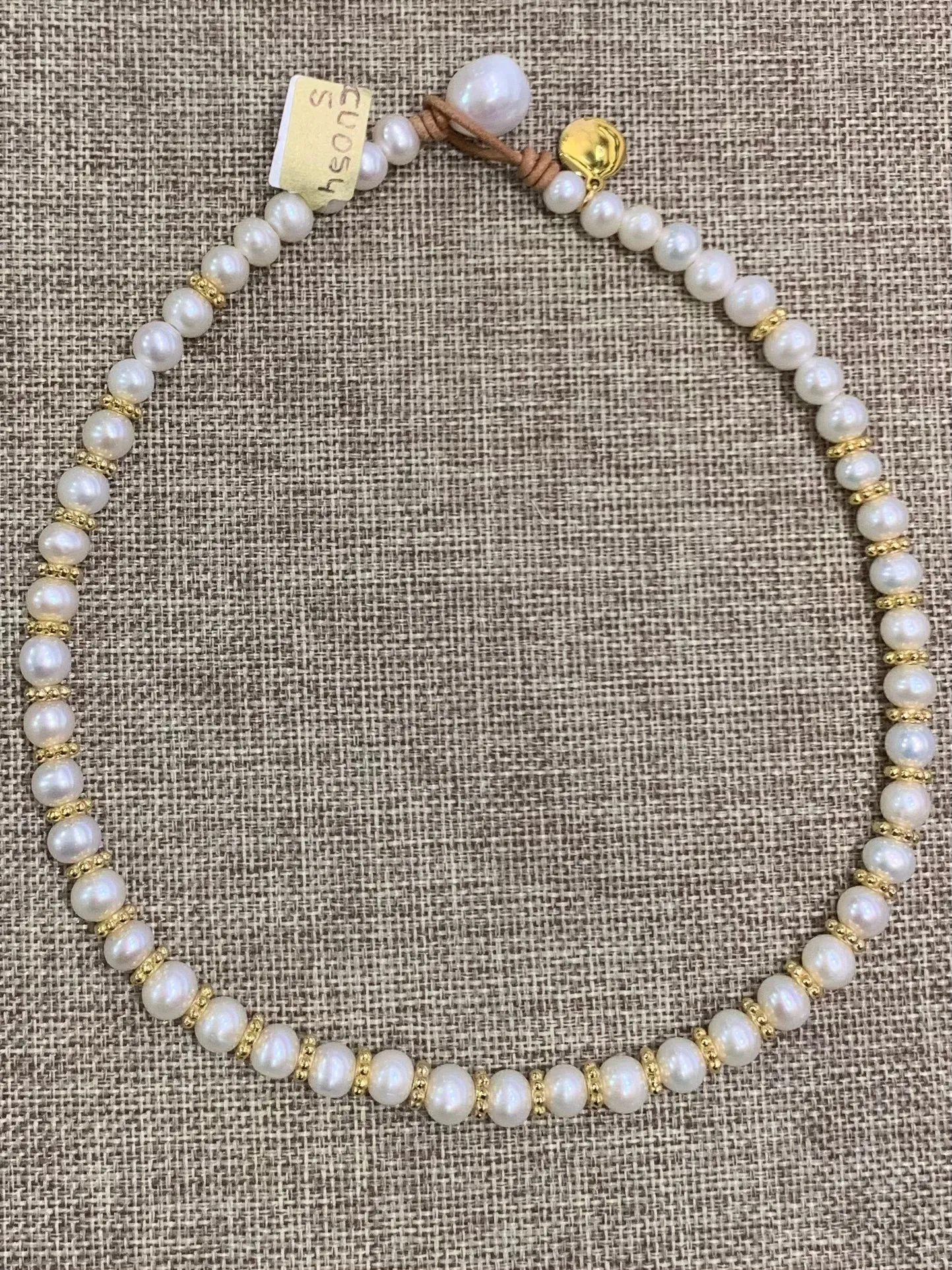 Freshwater Pearls w/ Rondelles on Leather Choker