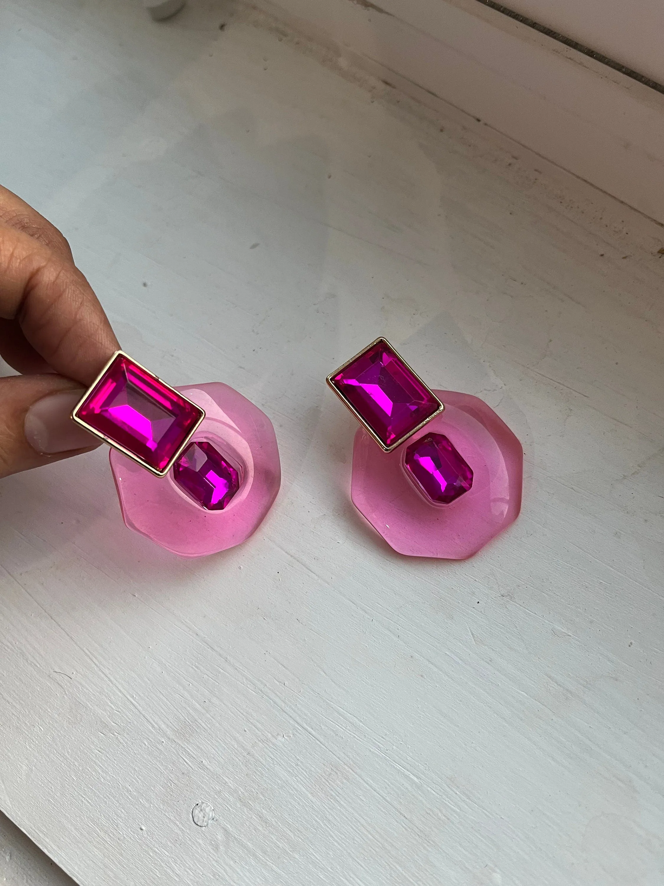 Fuchsia acrylic earrings , Big pink clear transparent acrylic earring , fuchsia earrings  , chunky pink earrings , statement earrings