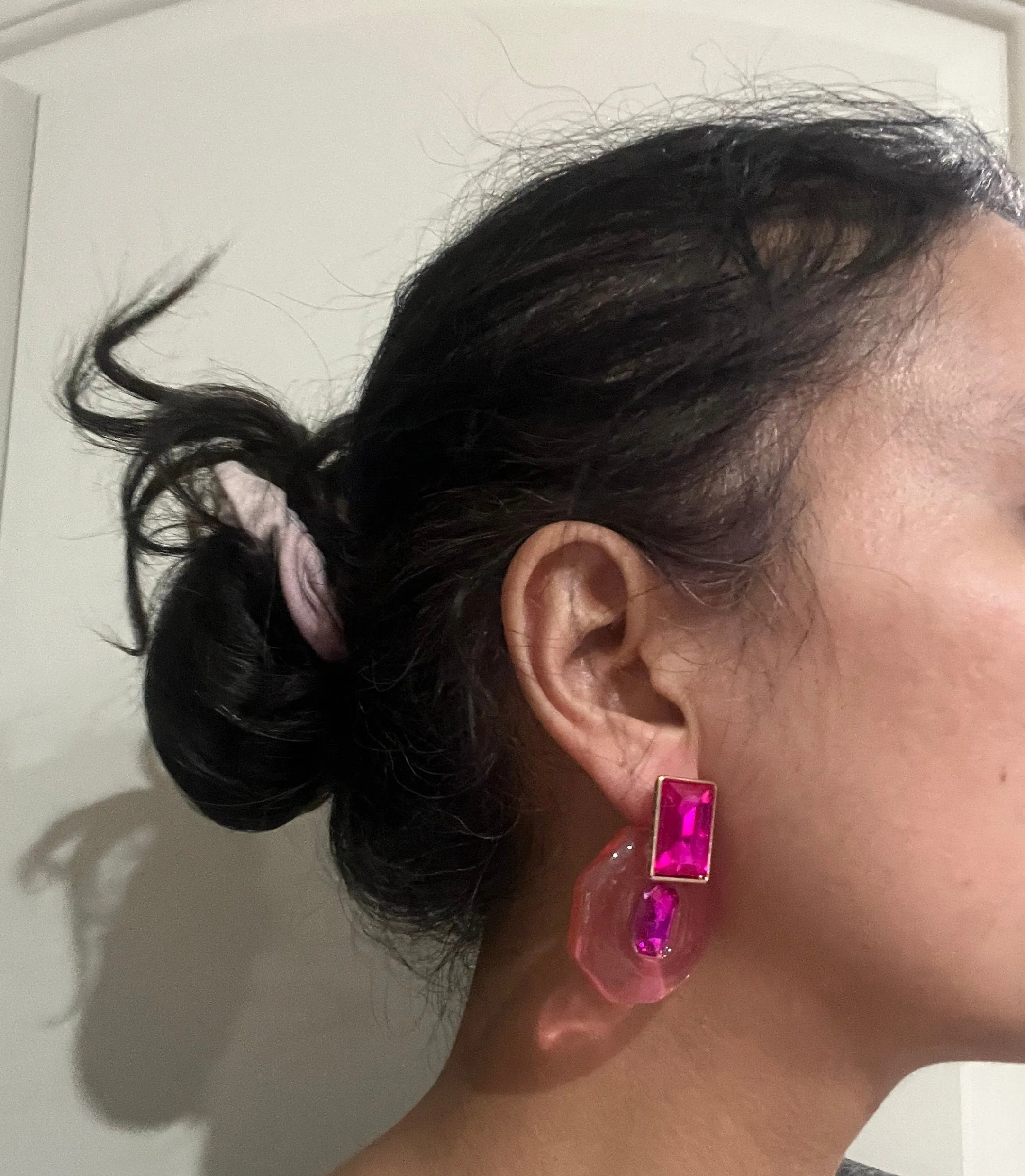 Fuchsia acrylic earrings , Big pink clear transparent acrylic earring , fuchsia earrings  , chunky pink earrings , statement earrings