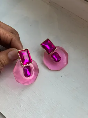 Fuchsia acrylic earrings , Big pink clear transparent acrylic earring , fuchsia earrings  , chunky pink earrings , statement earrings