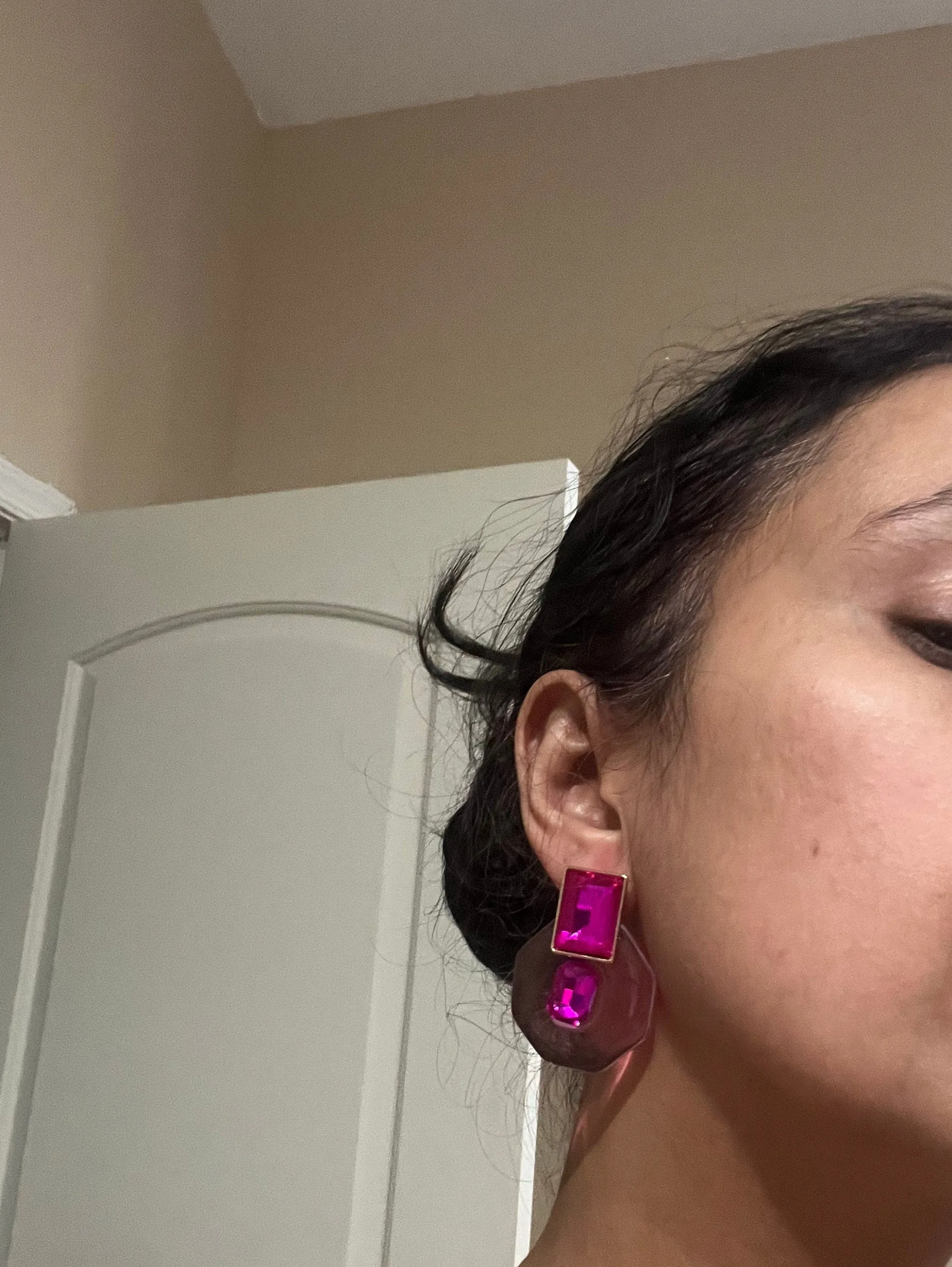 Fuchsia acrylic earrings , Big pink clear transparent acrylic earring , fuchsia earrings  , chunky pink earrings , statement earrings