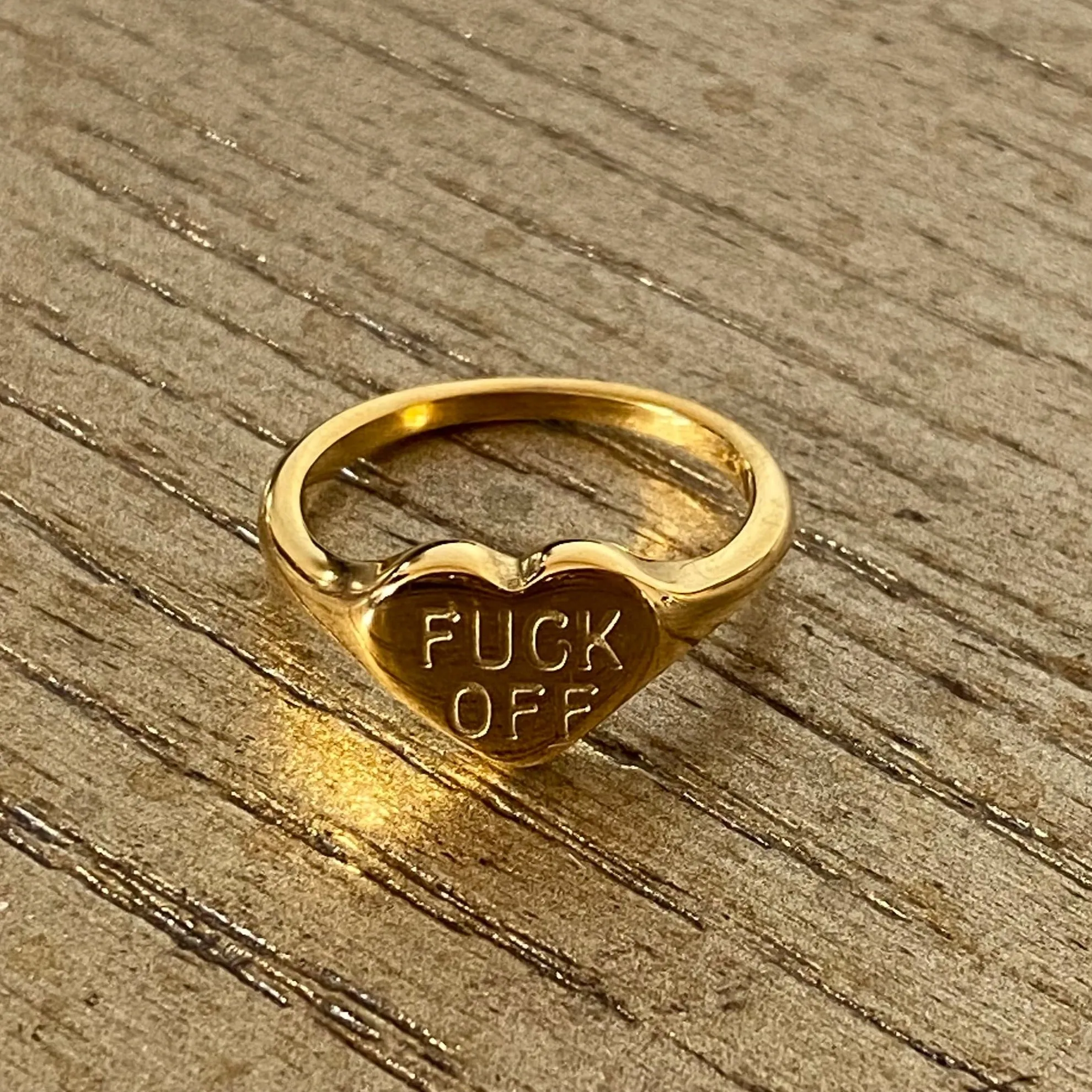 'Fuck Off' Signet 18k Gold Ring