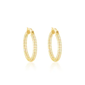 Full Pave CZ Eternity Hoop Earrings - Gold White - Large
