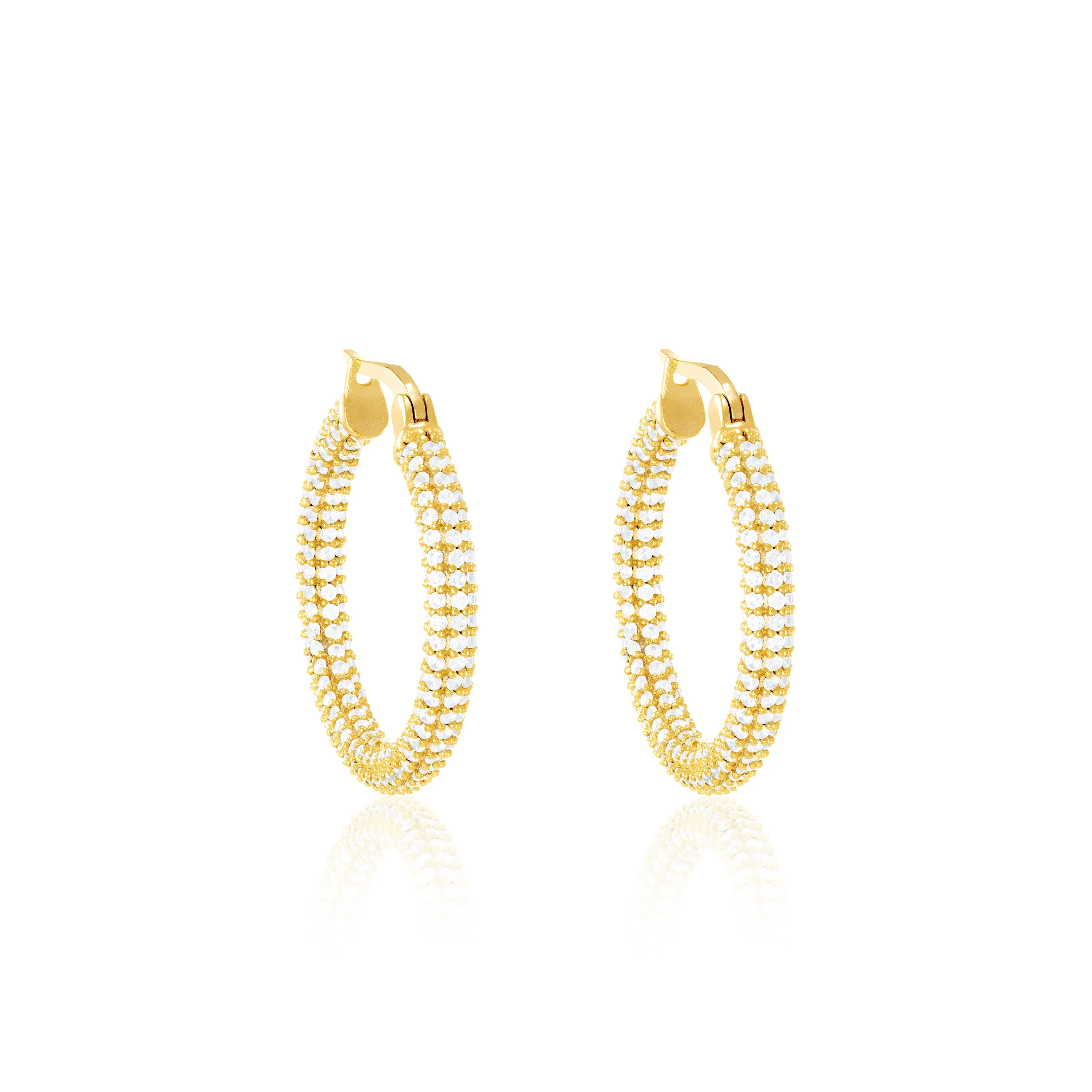 Full Pave CZ Eternity Hoop Earrings - Gold White - Large