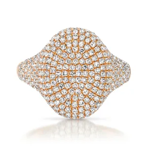 Full Sparkle Oval Pave Diamond Signet Ring