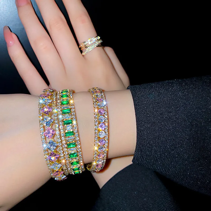 Geometric Zircon Crystal Cuff Bracelets and Bangles
