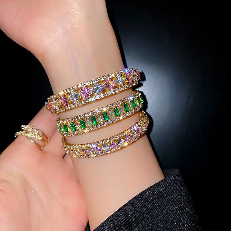 Geometric Zircon Crystal Cuff Bracelets and Bangles