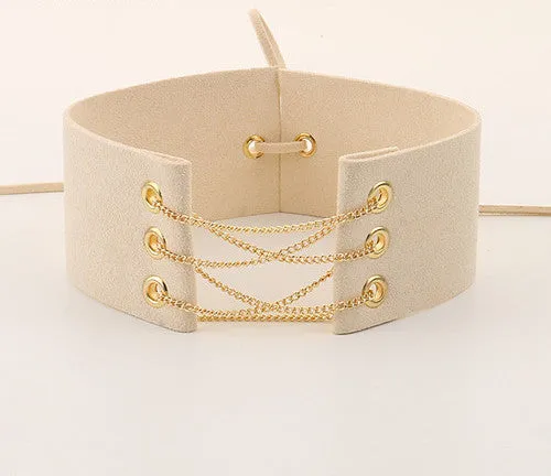 Glamorous Black Velvet Choker With Gold Chains Statement Necklace Link Chain Lace Up Chokers Necklaces Chocker 8 Colors