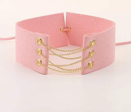 Glamorous Black Velvet Choker With Gold Chains Statement Necklace Link Chain Lace Up Chokers Necklaces Chocker 8 Colors