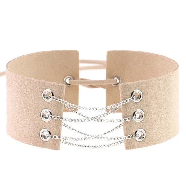 Glamorous Black Velvet Choker With Gold Chains Statement Necklace Link Chain Lace Up Chokers Necklaces Chocker 8 Colors
