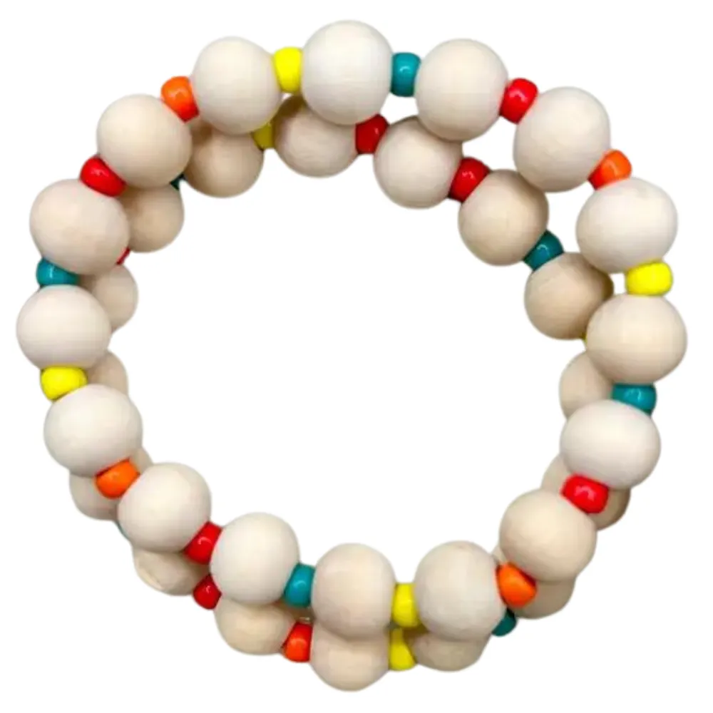 Glass & Wood Beaded Bracelet -- Multicolor