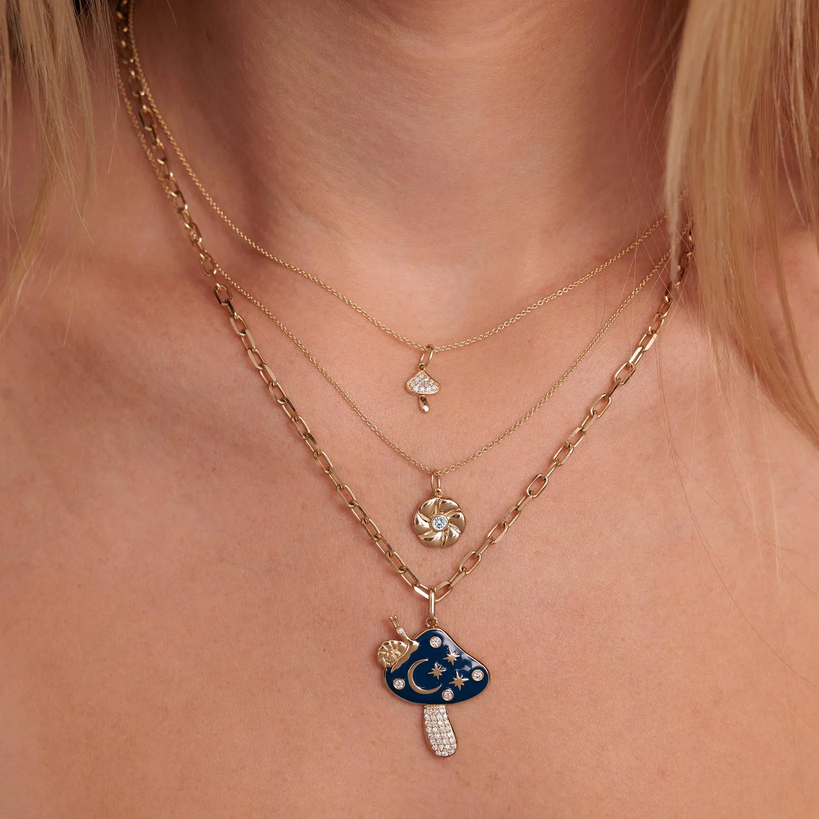 Gold & Diamond Mushroom Charm