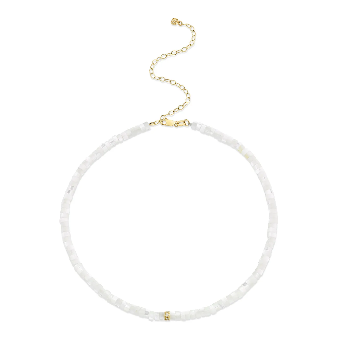 Gold & Diamond Rondelle Mother Of Pearl Heishi Choker